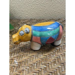 Vintage Fenix Raku Pottery Hippo Figurine South Africa Colorful Hippopotamus